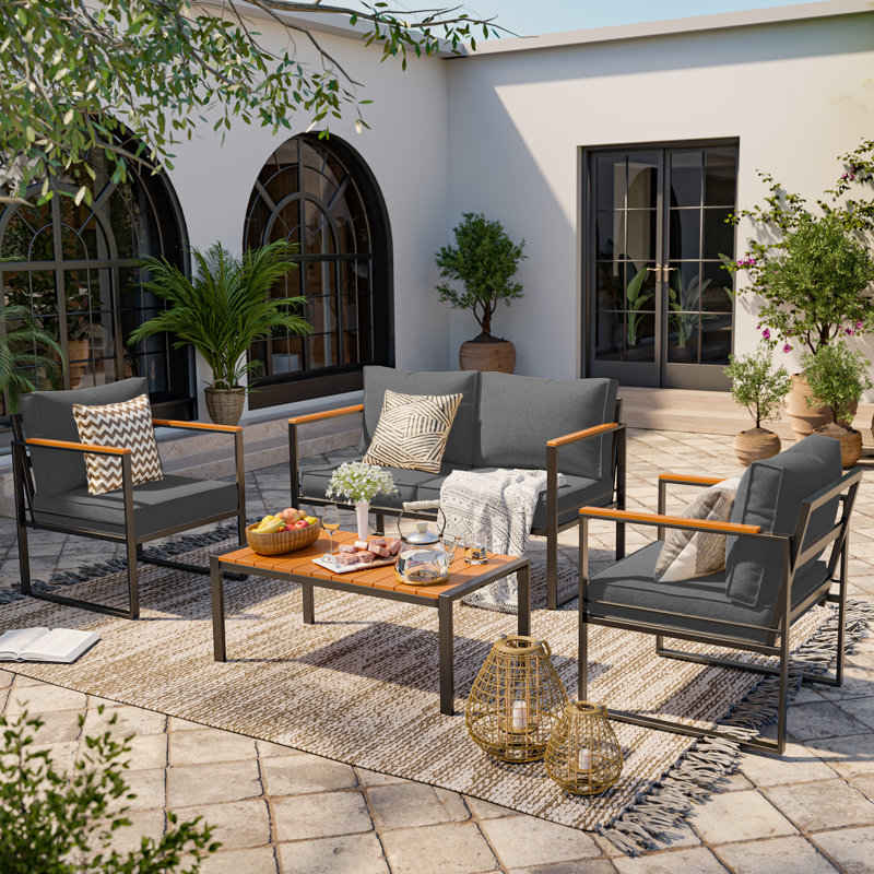 Ellamay Outdoor Seating Group With Cushion Beige 2